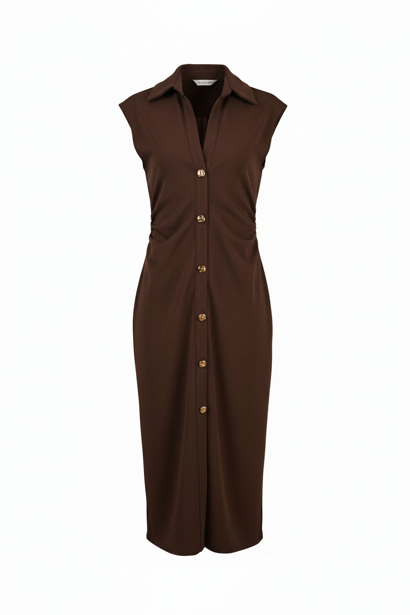 Piped Sleeveless Midi Dress