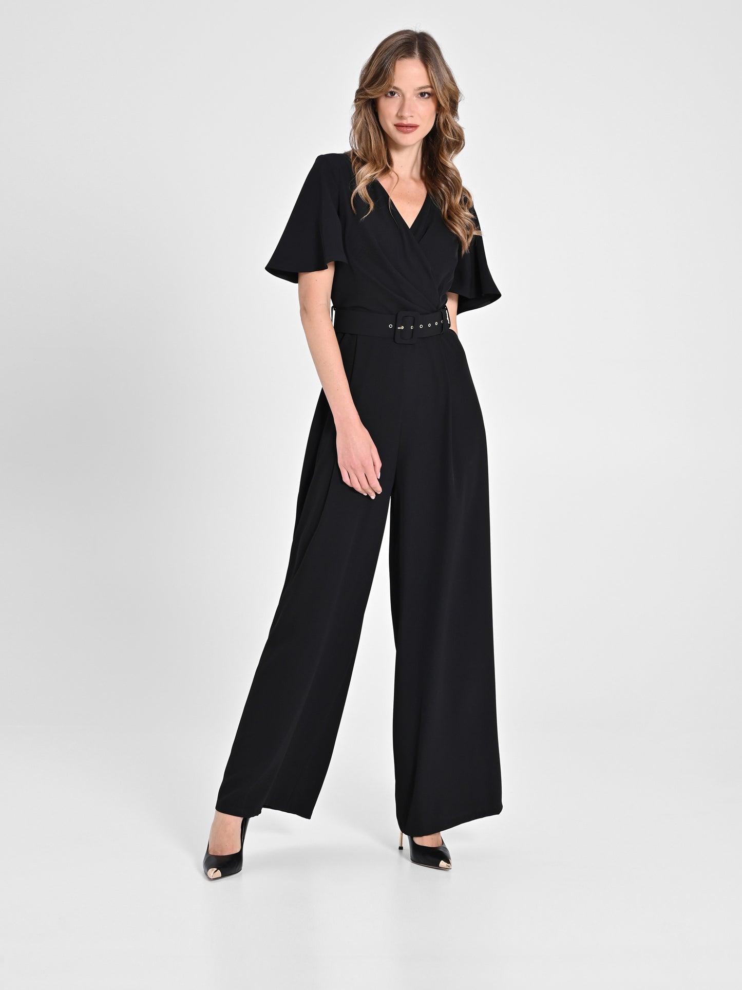 Black Overall Jump Suit With Belt