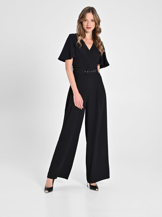 Black Overall Jump Suit With Belt