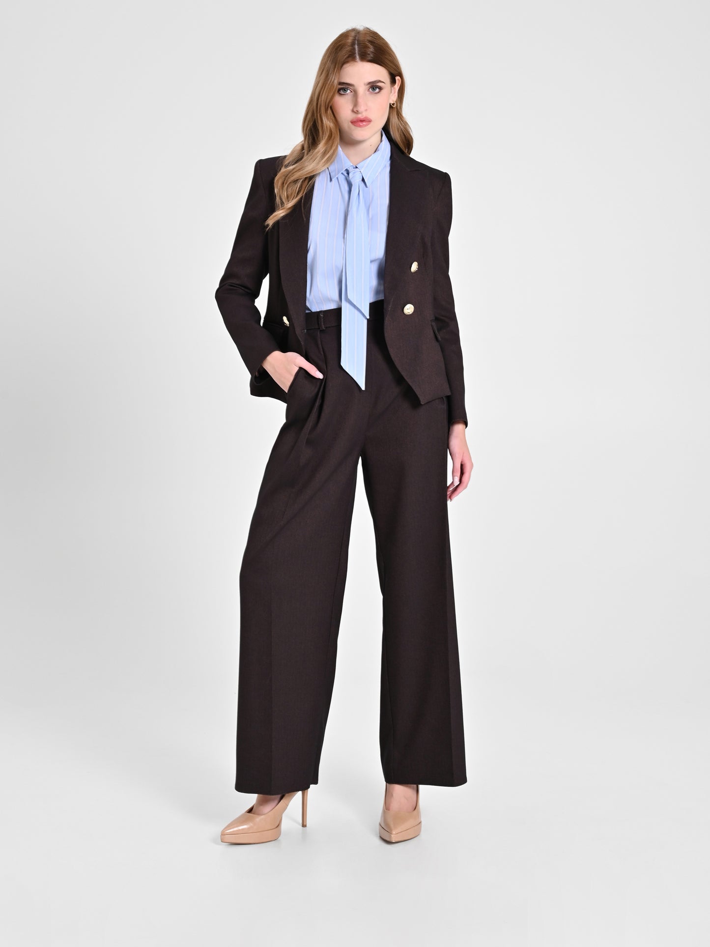 3pcs/Set Brown Suit Jacket, Vest And Pants