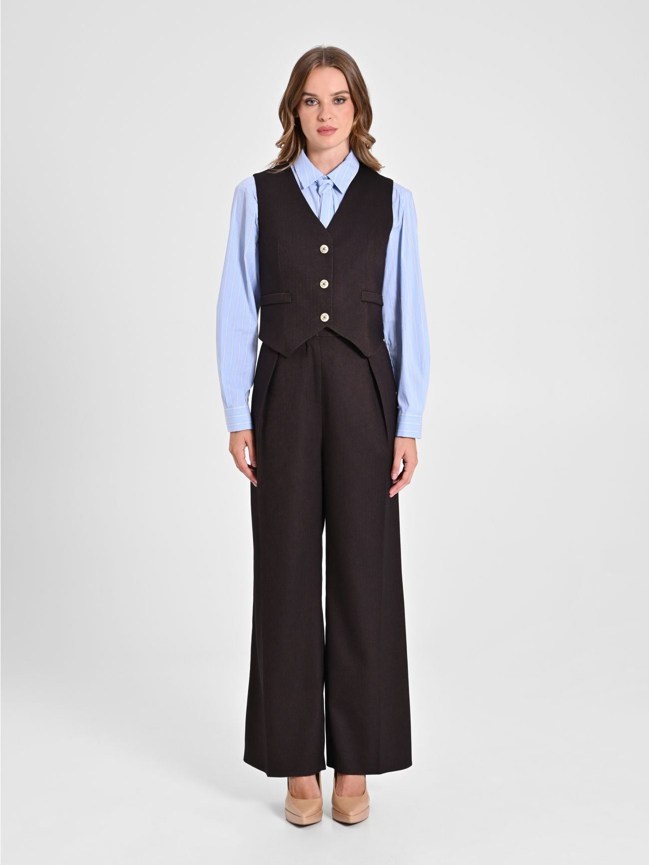 3pcs/Set Brown Suit Jacket, Vest And Pants