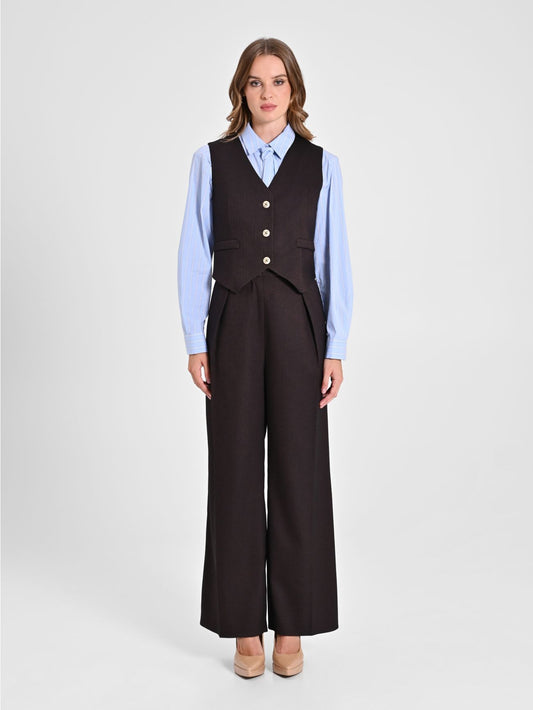 3pcs/Set Brown Suit Jacket, Vest And Pants