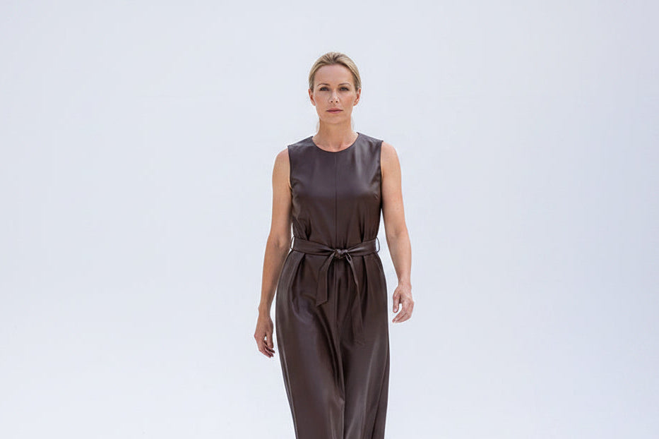 Midi Leather Dress with belt and pockets