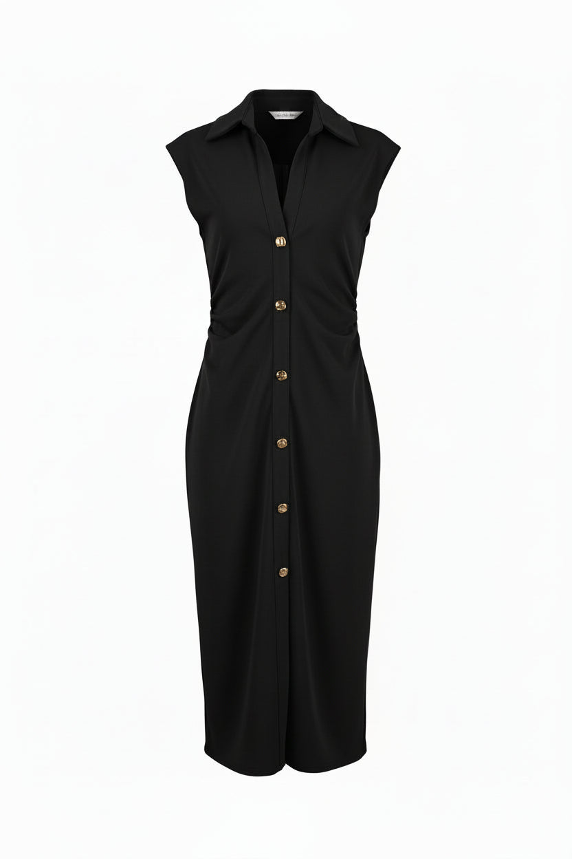 Piped Sleeveless Midi Dress