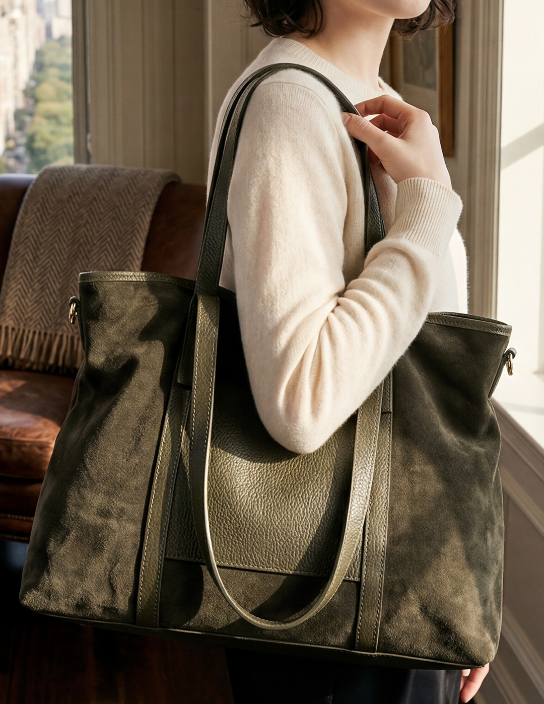 Green Leather Ladies Shoulder Bag
