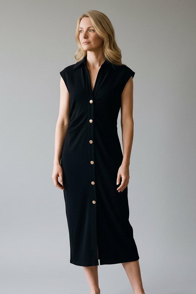Piped Sleeveless Midi Dress