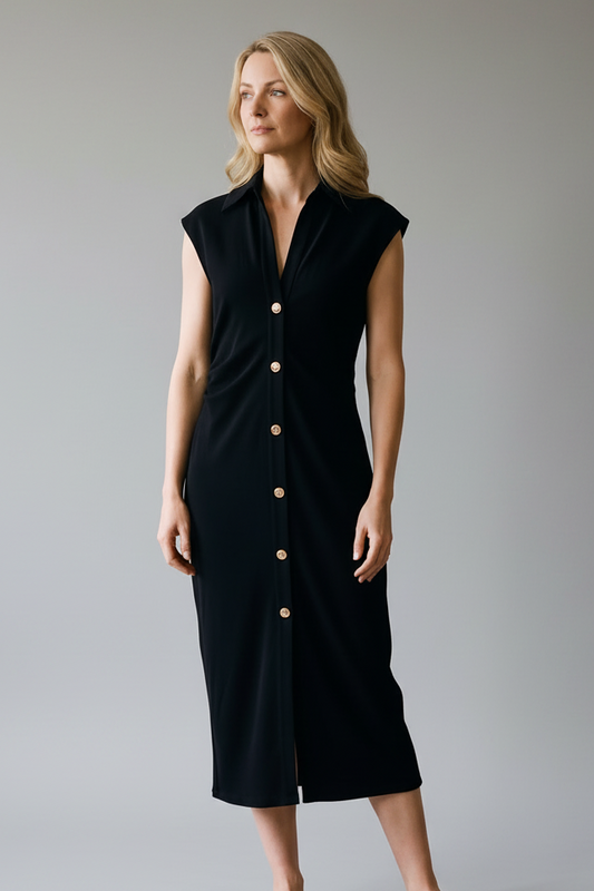Piped Sleeveless Midi Dress