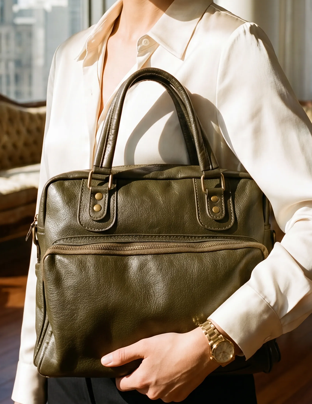 Olive Leather Ladies Bag
